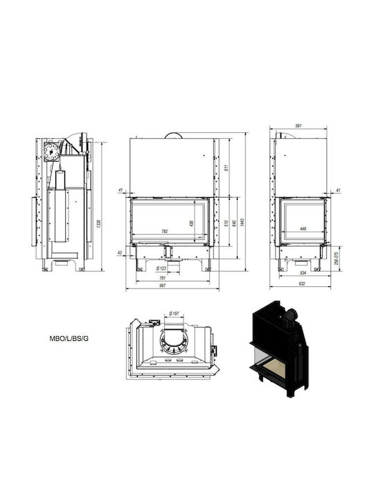 Kratki MBO P BS G Wood Fireplace Insert with Left Corner Window 15kW