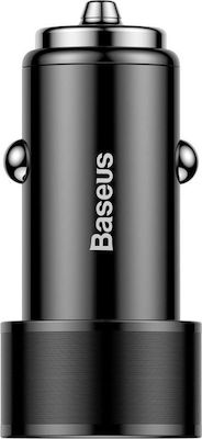 Baseus Φορτιστής Αυτοκινήτου Μαύρος 2.4A Γρήγορης Φόρτισης με Θύρες: 1xUSB 1xType-C μαζί με Καλώδιο type-C