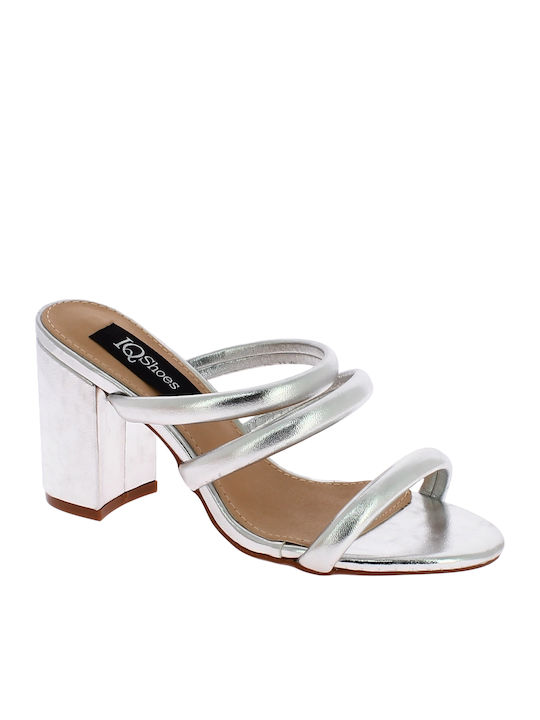 IQ Shoes Women's Sandals Silver with Chunky High Heel