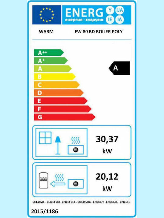 Warm FW 80 ΒD Boiler Poly Ενεργειακό Τζάκι Ξύλου Καλοριφέρ 30.37kW Πρισματικό με Συρόμενη Ανοιγόμενη Πόρτα