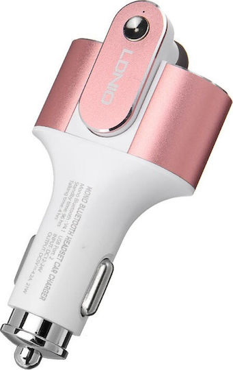 Ldnio Car Charger 4.2A with Ports 2xUSB-A and Bluetooth Headphones Pink Color