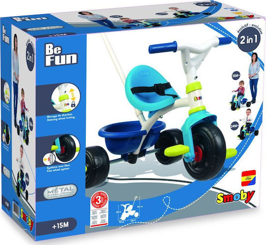 Smoby Kids Tricycle Bicycle Be Fun Convertible, with Parental Handle & Storage Space for 15+ Months Blue
