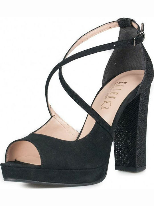 Ellen Damen Sandalen mit Chunky hohem Absatz in Schwarz Farbe