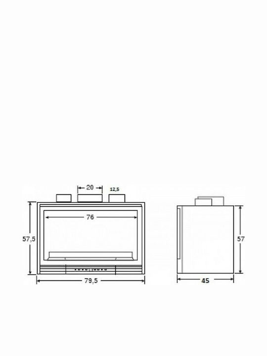 Salgueda Insert 800 GV Kaminofen Kassette Holz Warmluft Lüftungskanäle 18kW Gerade mit einer zu öffnenden Tür Geschlossenes Ausdehnungsgefäß