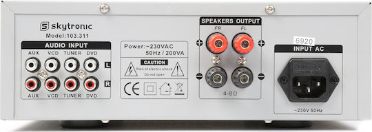 Skytronic Surround Power Amplifier Power Amplifier Hi-Fi Amplifier Stereo 200W/8Ω 103.311 Silver