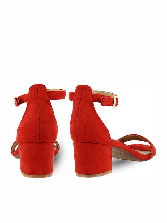 Leder Damen Sandalen Anatomisch mit Chunky mittlerem Absatz in Rot Farbe