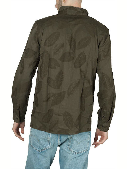 Neal Long-sleeved Cotton Shirt Floral Khaki
