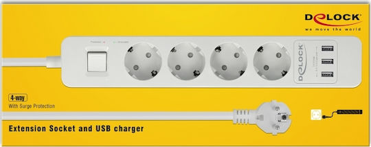 DeLock Πολύπριζο Aσφαλείας 4 Θέσεων με 3 USB-A, Διακόπτη και Καλώδιο 1.5m