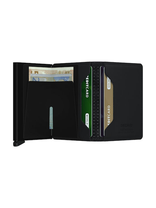 Slimwallet Perforated Herren Brieftasche Karten mit RFID und Schiebemechanismus Schwarz