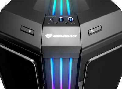 Cougar Gemini T Gaming Midi Tower Κουτί Υπολογιστή με Πλαϊνό Παράθυρο και RGB Φωτισμό Μαύρο