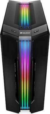 Cougar Gemini T Gaming Midi Tower Κουτί Υπολογιστή με Πλαϊνό Παράθυρο και RGB Φωτισμό Μαύρο