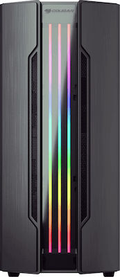 Cougar Gemini S Gaming Midi Tower Κουτί Υπολογιστή με Πλαϊνό Παράθυρο και RGB Φωτισμό Μαύρο