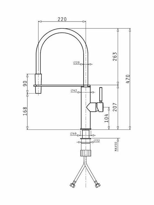 Pyramis Cornetta Elegant Kitchen Faucet Counter with Shower Black