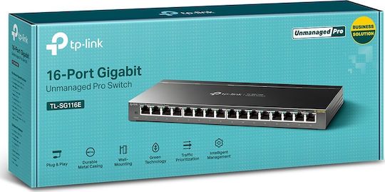 TP-LINK TL-SG116E Unmanaged L2 Switch with 16 Gigabit (1Gbps) Ethernet Ports