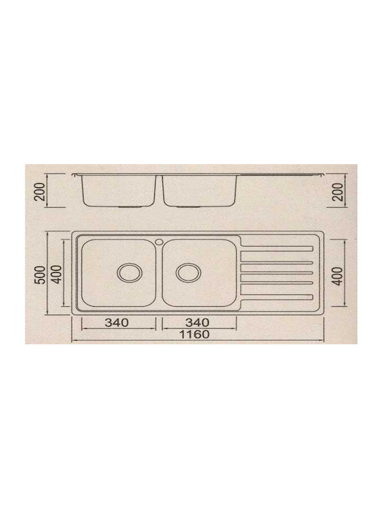 Gloria Finox 304 Cortina-II Nova 18-1804 Drop-In Sink Inox Satin W116xD50cm Silver