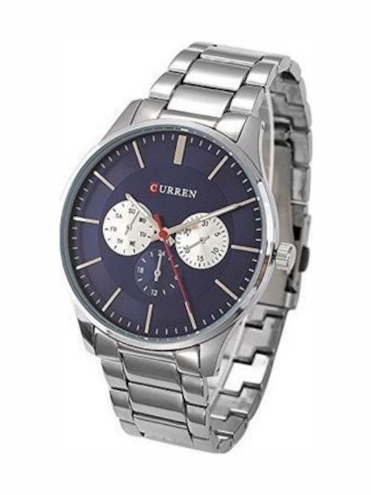 Curren Men's Watch 44mm Chronograph Battery with Metal Bracelet Silver / Blue