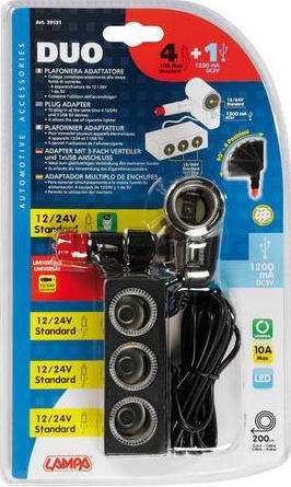 Lampa Duo 4+1 Multi-Socket 12/24V Φορτιστής Αυτοκινήτου 1.2A με μία Θύρα: 1xUSB