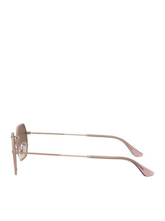 Ray Ban Octagonal Unisex Sunglasses with Rose Gold Metal Frame and Brown Gradient Mirror Lens RB3556N 9069/A5