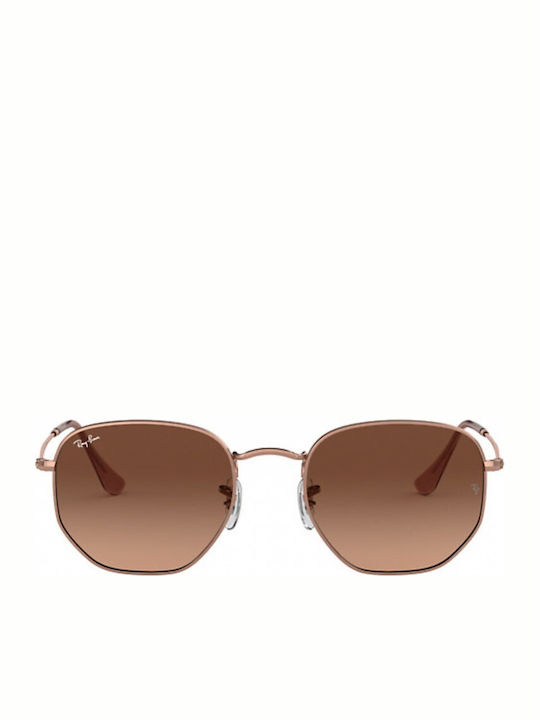Ray Ban Hexagonal Unisex Sunglasses with Rose Gold Metal Frame and Brown Gradient Mirror Lens RB3548N 9069A5