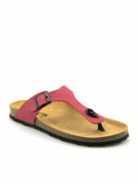 Plakton Leather Women's Flat Sandals Anatomic In Red Colour