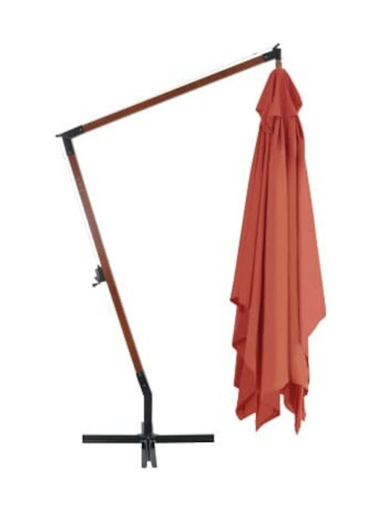 Hanging Squared Wooden Orange Parasol 4x4m