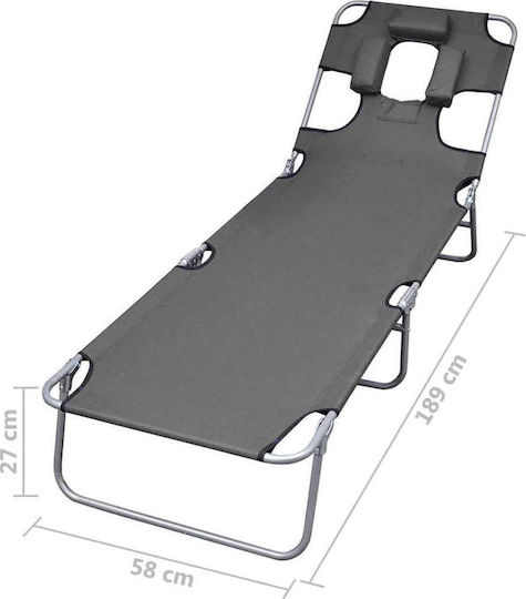 vidaXL Strandliegen Gray Faltbar mit Kissen 189x58x27cm. 1Stück