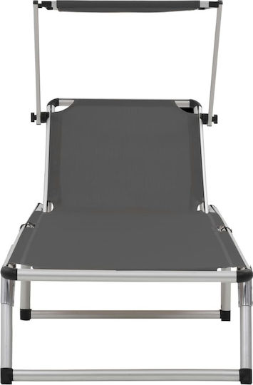 vidaXL Шезлонг за плаж Сив Сгъваем Алуминиев със Сенник 186x58x25.5см
