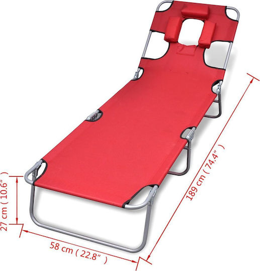 vidaXL Foldable Steel Beach Sunbed Red with Pillow 189x58x27cm