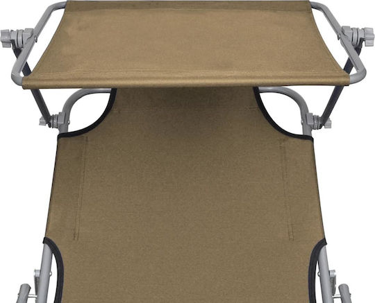 vidaXL Foldable Steel Beach Sunbed Brown with Shader 189x58x27cm