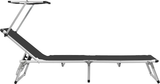 vidaXL Strandliegen Schwarz Faltbar mit Sonnenschirm 186x58x25.5cm. 1Stück