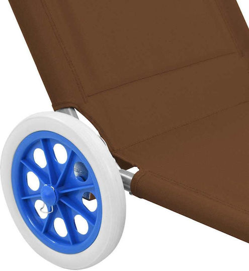 vidaXL Beach Sunbed Brown Foldable Steel with Shade and Pillow 146x52cm