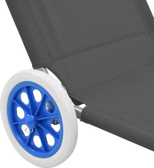 vidaXL Beach Sunbed Grey Foldable Steel with Shader and Pillow 146x52cm
