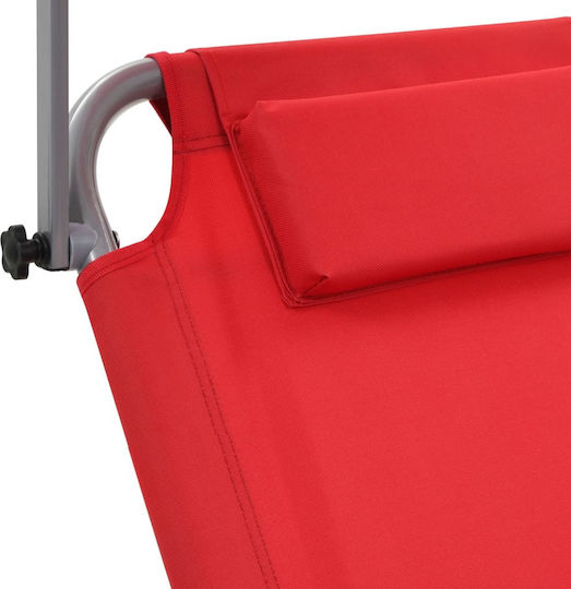 vidaXL Șezlong De Plajă Roșu Pliabil Din Oțel Cu Parasolar Și Pernă 146x52cm