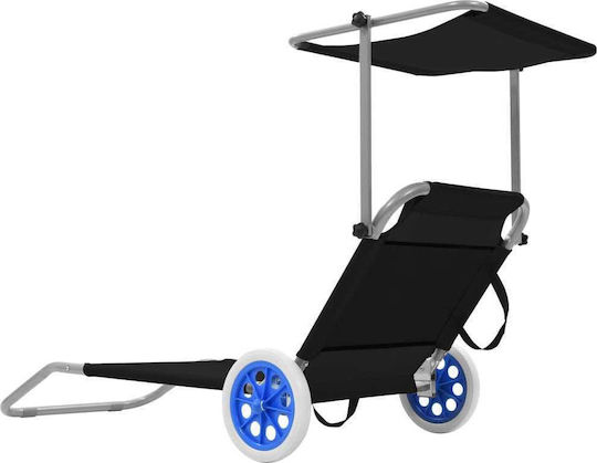 vidaXL vidaXL Beach Sunbed Black Foldable Steel with Shader & Pillow 146x52cm