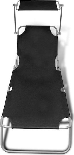 vidaXL Foldable Steel Beach Sunbed Black with Shader 189x58x27cm
