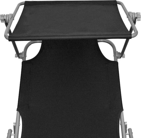 vidaXL Foldable Steel Beach Sunbed Black with Shader 189x58x27cm