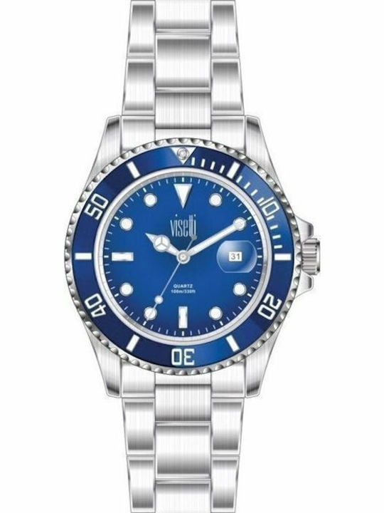 Visetti Yachtmaster Ανδρικό Ρολόι 44mm Μπαταρίας με Ασημί Μεταλλικό Μπρασελέ