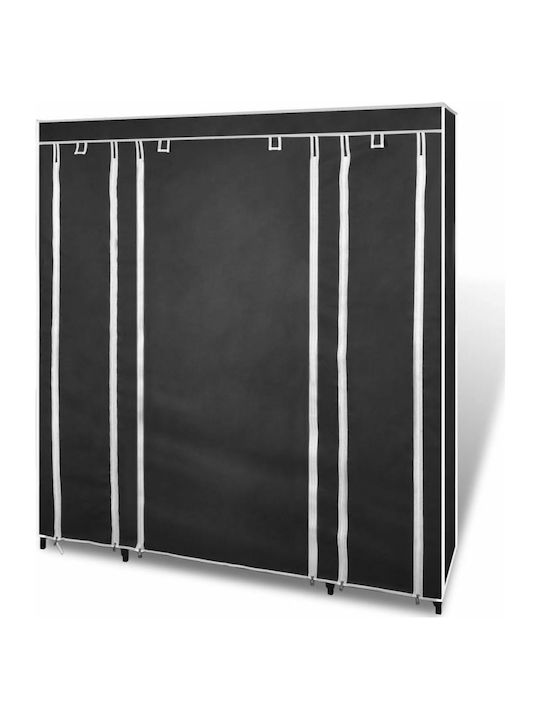 vidaXL Fabric Wardrobe with Zipper and Shelves in Black Color 150x45x176cm