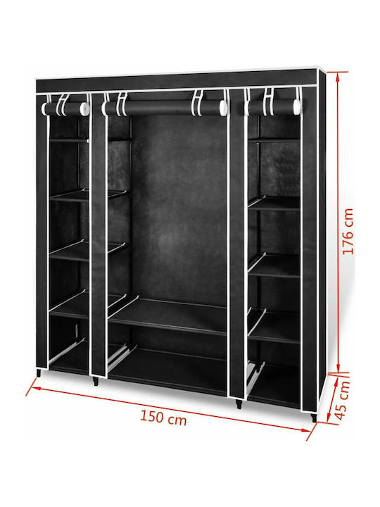vidaXL Fabric Wardrobe with Zipper and Shelves in Black Color 150x45x176cm