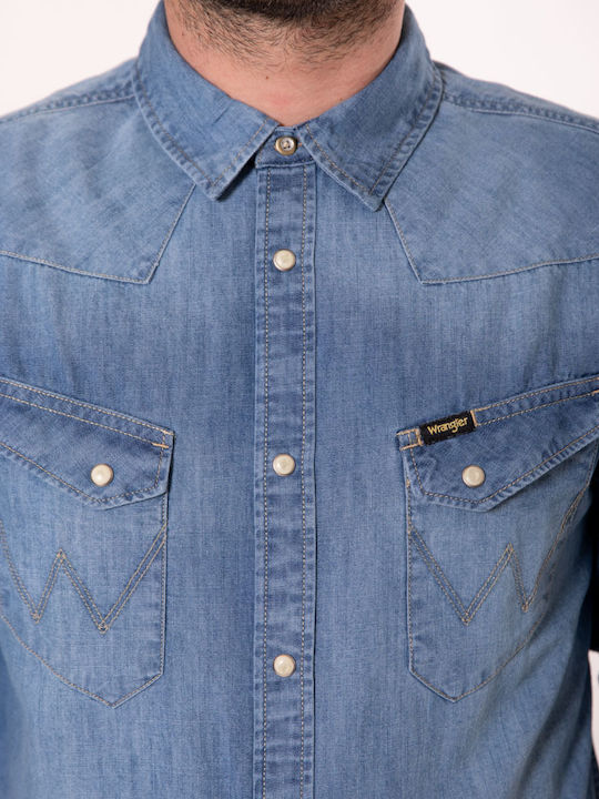 Western Denim Long-sleeved Denim Shirt Blue