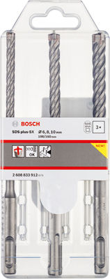 Bosch Σετ 3 Τετράκοπα Τρυπάνια με SDS Plus Στέλεχος για Δομικά Υλικά