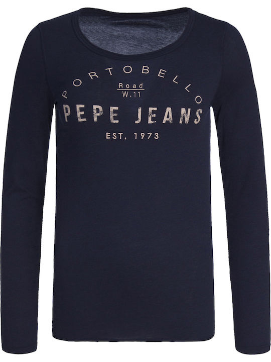 Pepe Jeans Vega pentru Femei Bluză din Bumbac Mânecă lungă Albastru marin