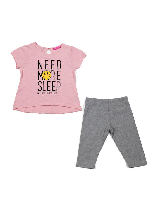 Kids' Set with Leggings Summer 2pcs Pink Need More Sleep