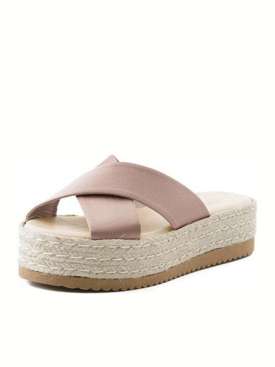 Sante Nude Leather Women's Flat Sandals Flatforms in Pink Color