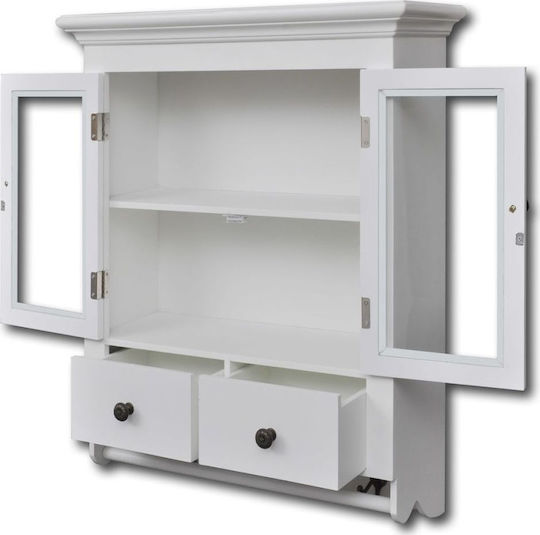 Wall Living Room Display Cabinet made of Wood with Glass White 59x22.5x74cm