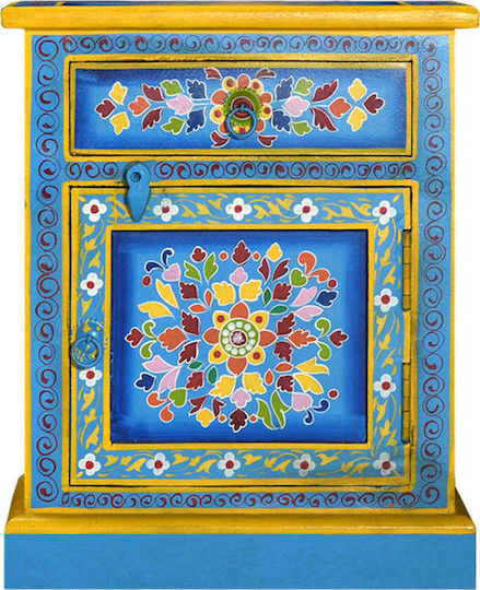Нощно Шкафче От Масивно Дърво Синьо 40x30x50см