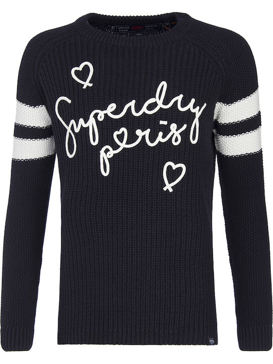 Superdry Paris Varsity Women's Long Sleeve Sport Knitting Sweater Navy Blue