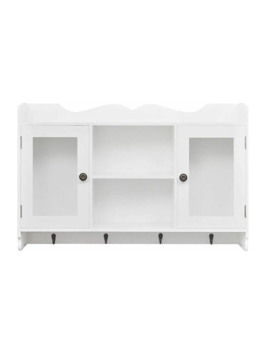 Висулка Витрина за хол от MDF със Стъкло Бял 68x17x44см
