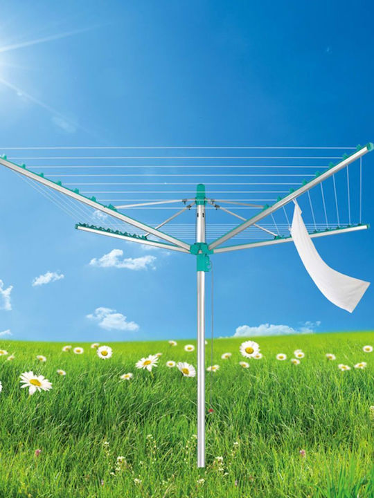 Leifheit Linomatic M400 Klappbarer Boden-Kleiderständer für den Garten aus Aluminium mit Rädern mit Aufhängelänge 40m
