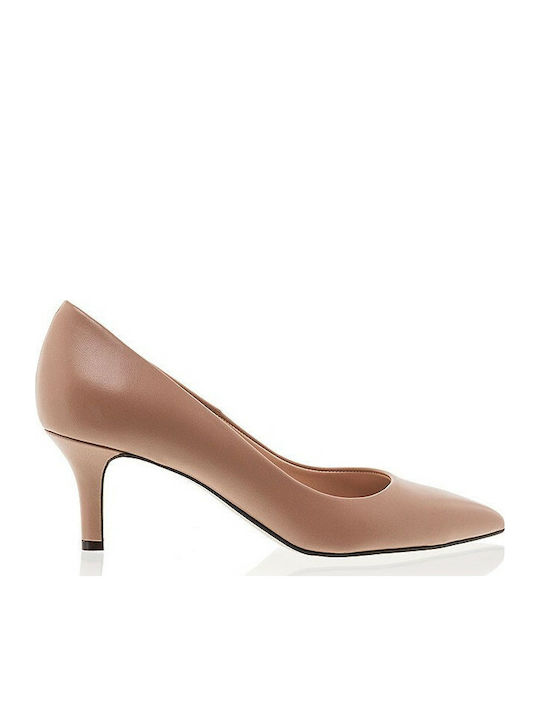 Mourtzi Leather Pointed Toe Nude Medium Heels